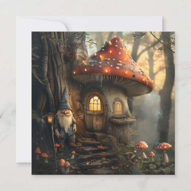 Gnome and mushroom house design card (Front)