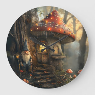 Gnome and mushroom house design large clock