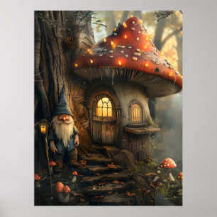 Gnome and mushroom house design poster