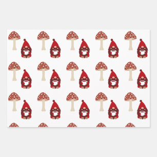 Gnome and mushroom wrapping paper sheets