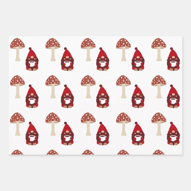 Gnome and mushroom  wrapping paper sheets (Front)