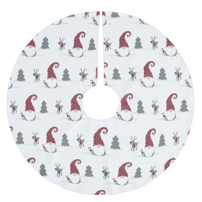 Gnome and Reindeer Scandinavian Tomte design Brushed Polyester Tree Skirt (Front)