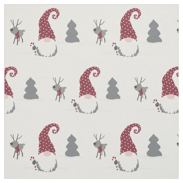 Gnome and Reindeer Scandinavian Tomte design Fabric (Swatch)