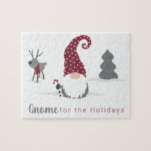 Gnome and reindeer Scandinavian Tomte design Jigsaw Puzzle