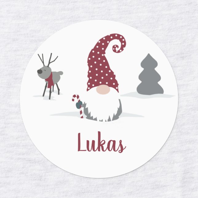 Gnome and reindeer Scandinavian Tomte design Kids' Labels (Design 1)