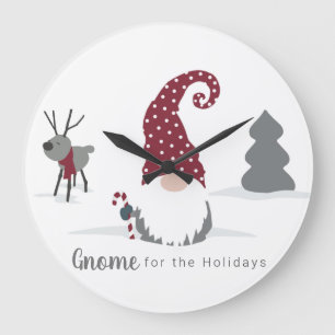 Gnome and Reindeer Scandinavian Tomte design Large Clock