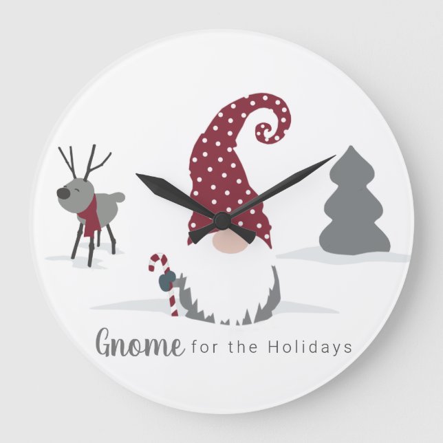 Gnome and Reindeer Scandinavian Tomte design Large Clock (Front)