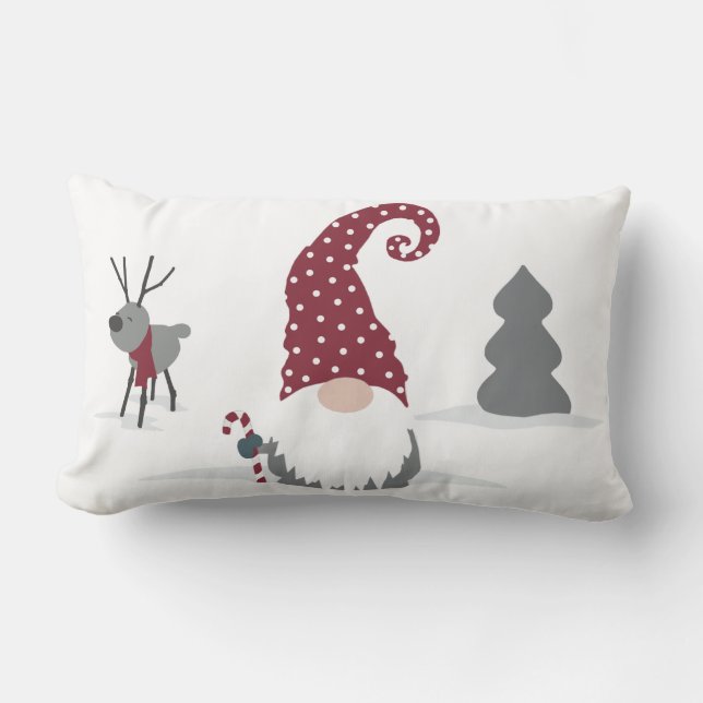 Gnome and Reindeer Scandinavian Tomte design Lumbar Pillow (Front)