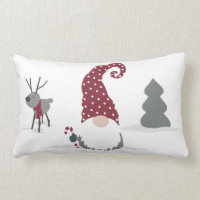 Gnome and Reindeer Scandinavian Tomte design Lumbar Pillow