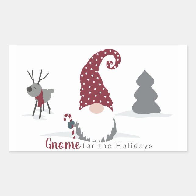 Gnome and Reindeer Scandinavian Tomte design Rectangular Sticker (Front)