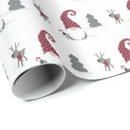 Gnome and Reindeer Scandinavian Tomte design Wrapping Paper