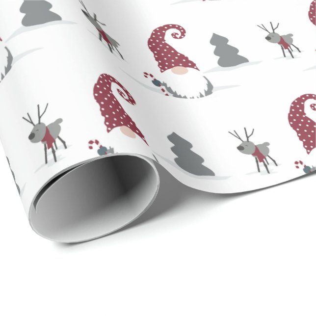 Gnome and Reindeer Scandinavian Tomte design Wrapping Paper (Roll Corner)