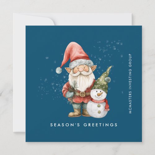 Gnome and Snowman Greetings Business Flat Holiday Card