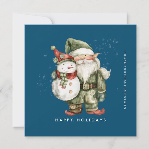 Gnome and Snowman Happy Holidays Business Flat Holiday Card