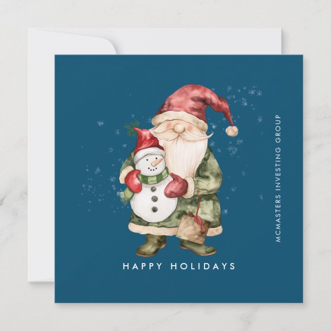 Gnome and Snowman Happy Holidays Businness Flat Holiday Card (Front)