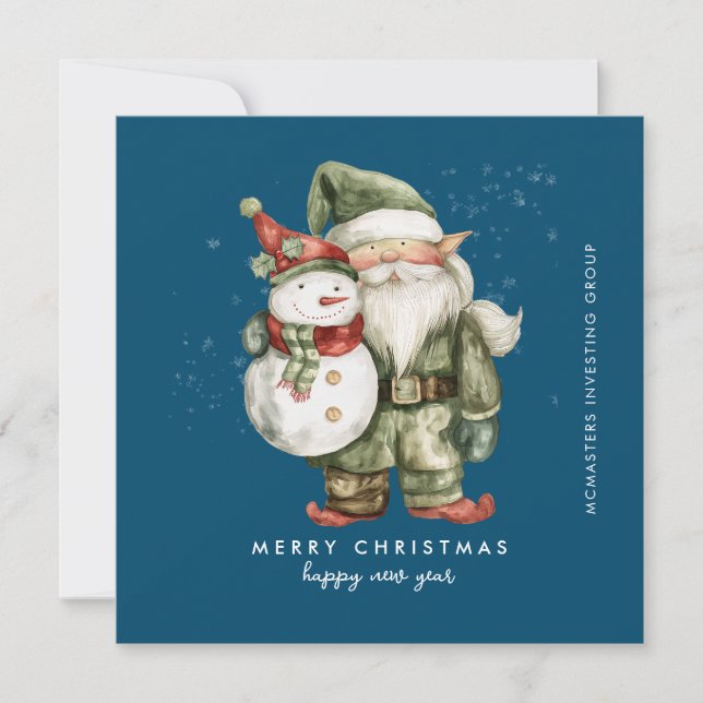 Gnome and Snowman Merry Christmas Businness Flat Holiday Card (Front)