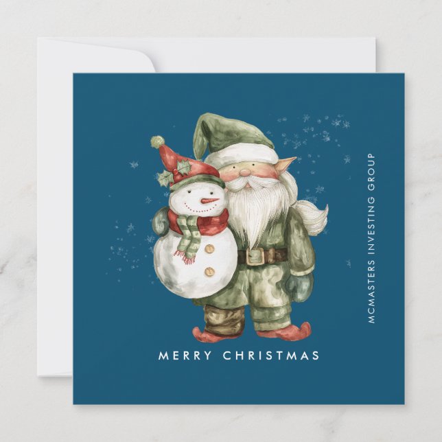 Gnome and Snowman Merry Christmas Businness Flat Holiday Card (Front)