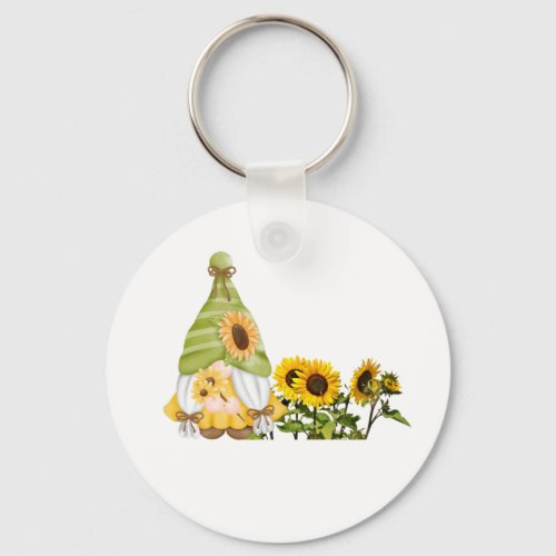 Gnome and Sunflowers  Keychain