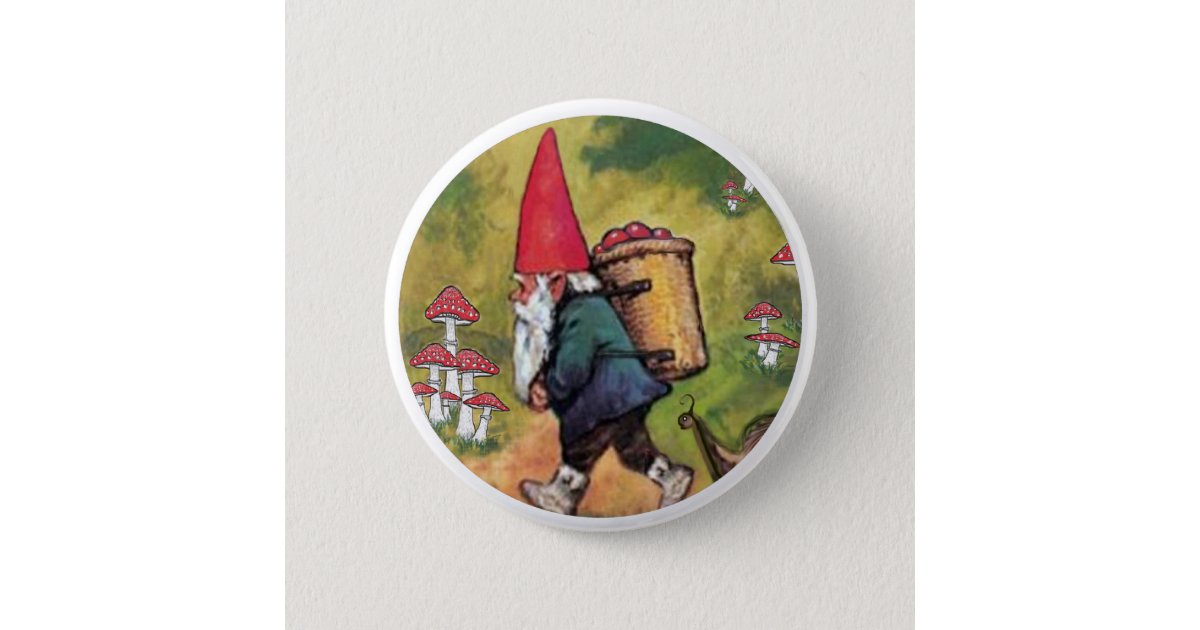 Download Gnome Apple Basket Snail Mushrooms Fantasy Pinback Button Zazzle Com