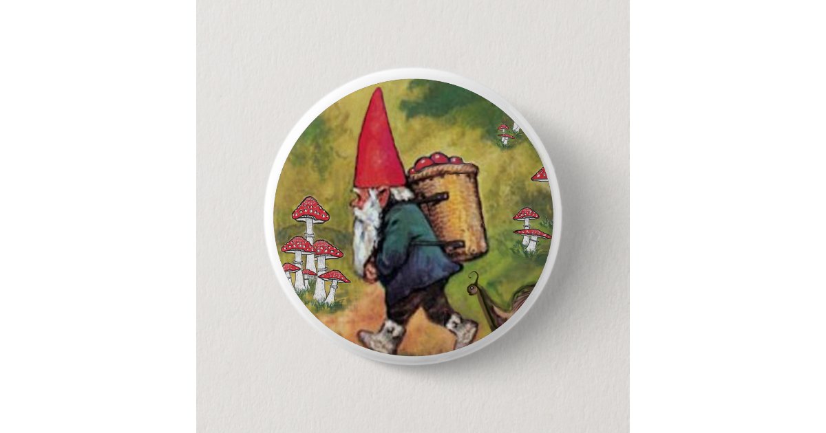 Download Gnome Apple Basket Snail Mushrooms Fantasy Pinback Button Zazzle Com