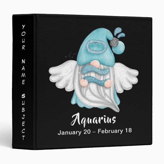 Gnome Aquarius Astrology Sign Angel Name Subject 3 Ring Binder (Front/Spine)