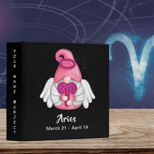 Gnome Aries Astrology Sign Angel Name or Subject 3 Ring Binder