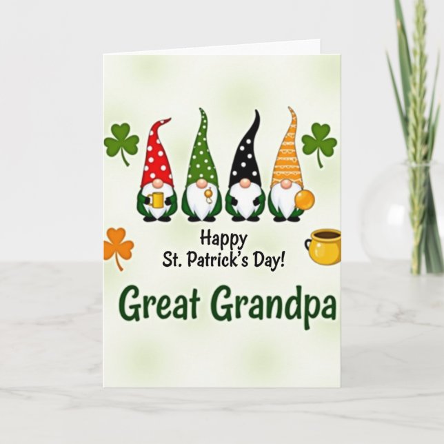 Gnome Art Happy St Patricks Day Card (Front)