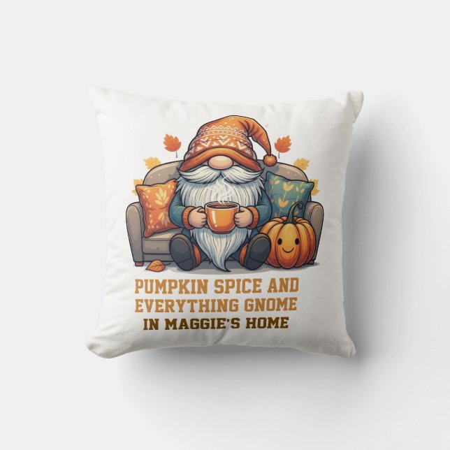 Gnome at home cozy - pumpkin design throw pillow (Front)