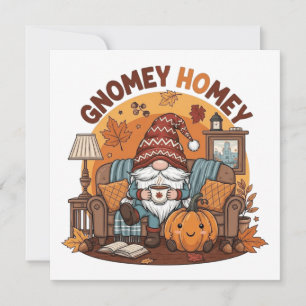 Gnome at home seasonal pumpkin design invitation