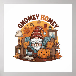 Gnome at home seasonal pumpkin design poster