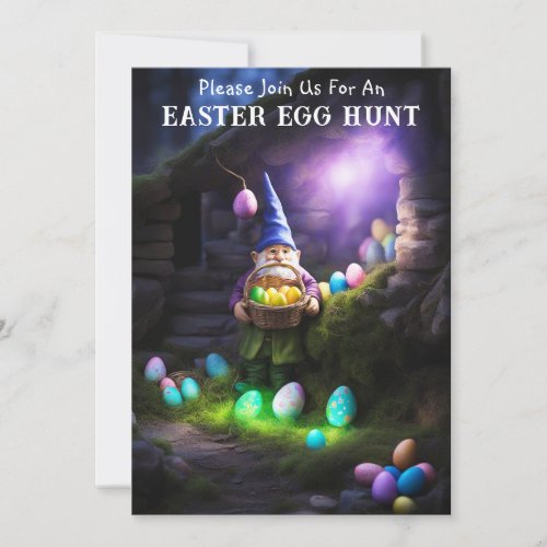 Gnome at Night Happy Easter Egg Hunt Invitation