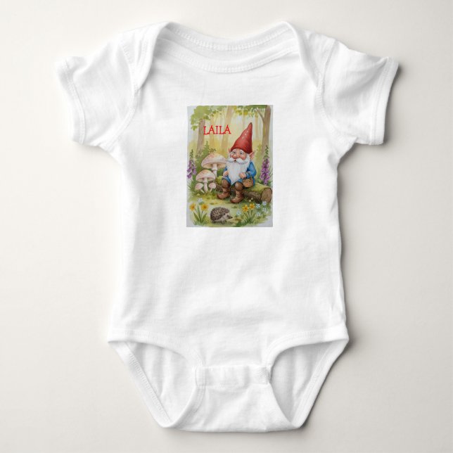 Gnome baby one piece customize name                bodysuit (Front)