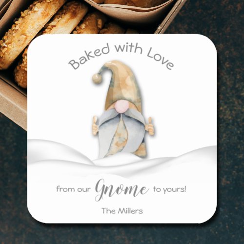 Gnome Baked with Love Christmas Personalized Square Sticker