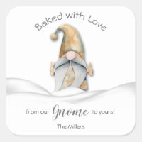 Gnome Baked with Love Christmas Personalized Square Sticker