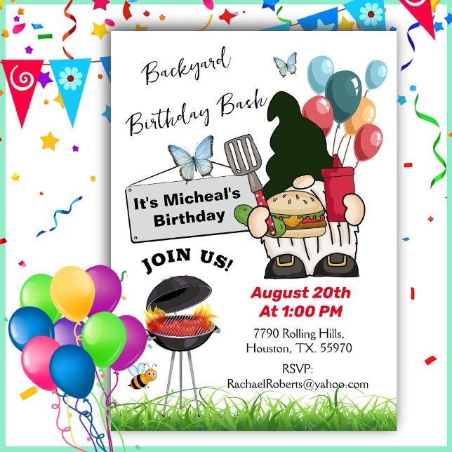 Gnome Barbecue Birthday Bash Party Invitation (Creator Uploaded)