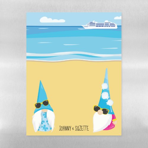 Gnome Beach Couple with Ship Cruise Door Magnetic Dry Erase Sheet