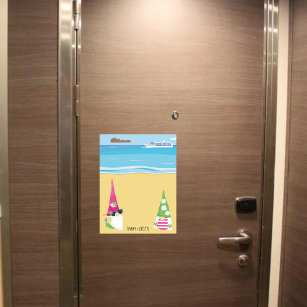 Gnome Beach Couple with Ship Cruise Door Magnetic Dry Erase Sheet