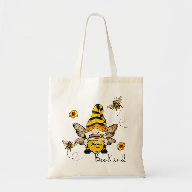 Gnome Bee Kind Sunflower Tote Bag (Front)