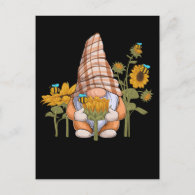 Gnome Bee Sunflower Gardening Postcard