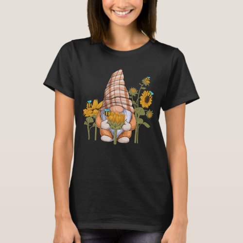 Gnome Bee Sunflower Gardening T_Shirt