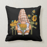 Gnome Bee Sunflower Gardening Throw Pillow
