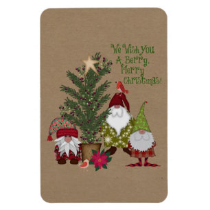 Gnome Berry Merry Christmas 4 x 6 Magnet