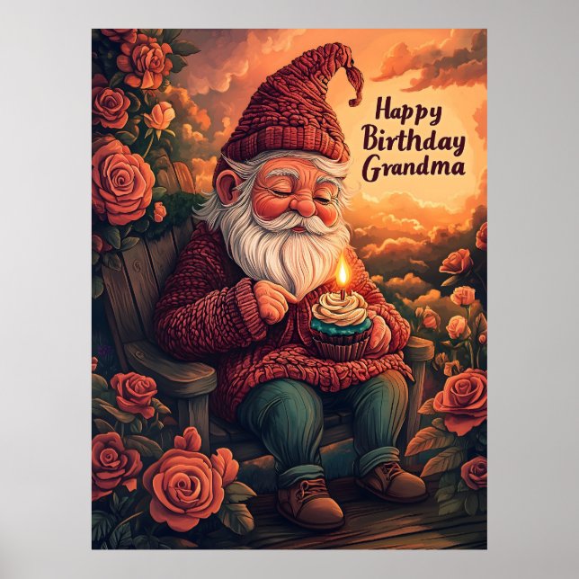 Gnome Birthday Card for Grandma Poster (Front)