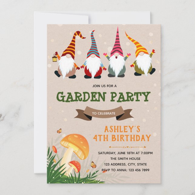 Gnome birthday party invitation (Front)