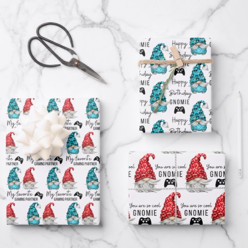 Gnome Birthday Wrapping Paper Flat Sheet Set of 3