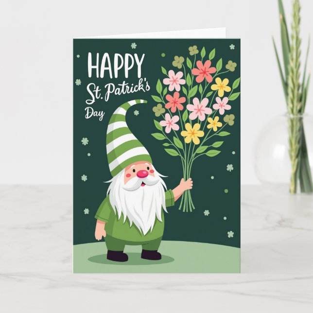Gnome Bouquet St Patricks Card (Front)