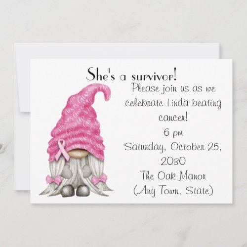  Gnome Breast Cancer Survivor PartyFundraiser  Invitation
