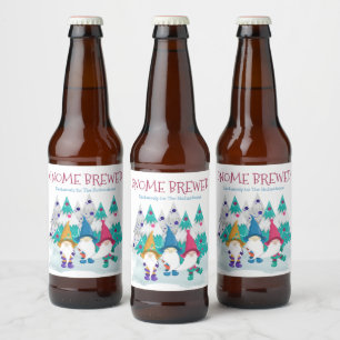 Gnome Brewed Personalized Fun Home Brew Christmas Beer Bottle Label