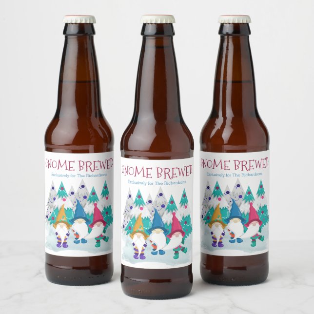 Gnome Brewed Personalized Fun Home Brew Christmas Beer Bottle Label (Bottles)