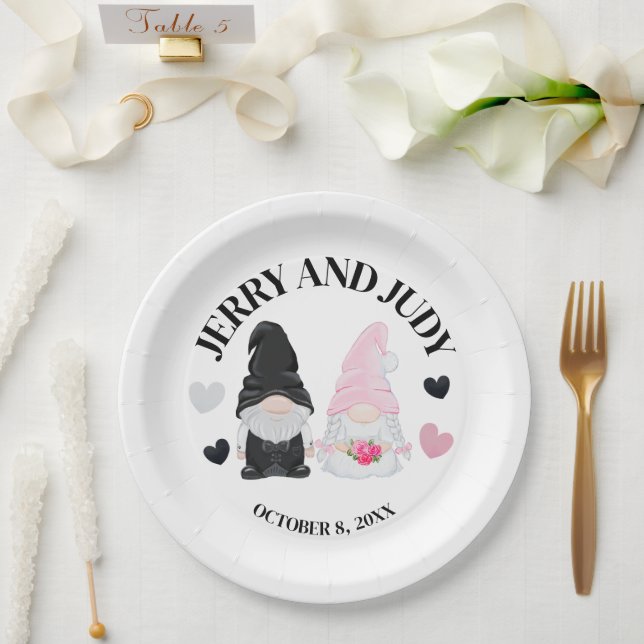 Gnome Bride and Groom Paper Plates (Wedding)